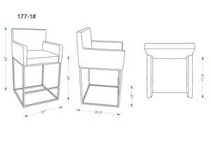 Manhattan Comfort Ambassador Mid-Century Modern Bar Stool (Set of 3) Cream and Black 3-BS017-CR