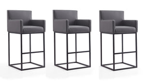 Manhattan Comfort Ambassador Mid-Century Modern Bar Stool (Set of 3) Grey and Black 3-BS017-GY