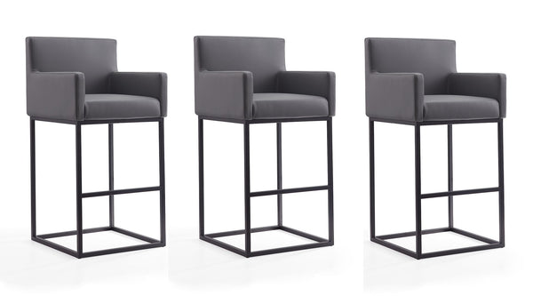 Manhattan Comfort Ambassador Mid-Century Modern Bar Stool (Set of 3) Grey and Black 3-BS017-GY