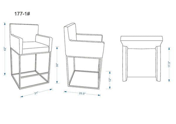 Manhattan Comfort Ambassador Mid-Century Modern Bar Stool (Set of 3) Grey and Black 3-BS017-GY