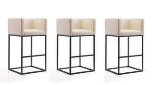 Manhattan Comfort Embassy Mid-Century Modern Bar Stool (Set of 3) Cream and Black 3-BS018-CR