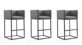 Manhattan Comfort Embassy Mid-Century Modern Bar Stool (Set of 3) Grey and Black 3-BS018-GY