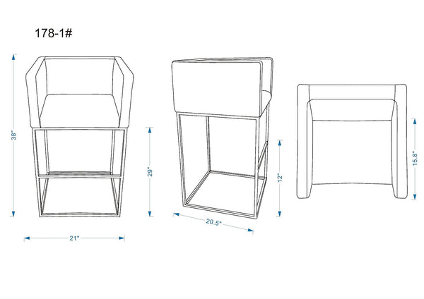 Manhattan Comfort Embassy Mid-Century Modern Bar Stool (Set of 3) Grey and Black 3-BS018-GY