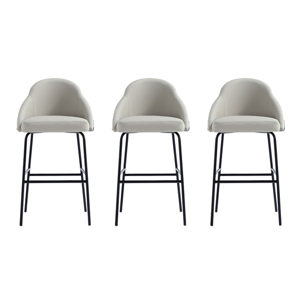 Manhattan Comfort Gracie Leatherette Barstool With Sculpted Curves And Steel Legs For Elegant Dining Spaces Stone And Black Steel 3-bs022-bst