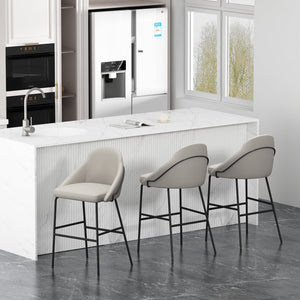 Manhattan Comfort Gracie Leatherette Barstool With Sculpted Curves And Steel Legs For Elegant Dining Spaces Stone And Black Steel 3-bs022-bst