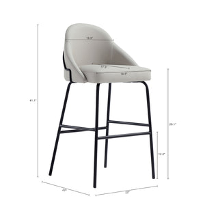 Manhattan Comfort Gracie Leatherette Barstool With Sculpted Curves And Steel Legs For Elegant Dining Spaces Stone And Black Steel 3-bs022-bst