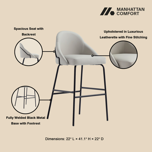 Manhattan Comfort Gracie Leatherette Barstool With Sculpted Curves And Steel Legs For Elegant Dining Spaces Stone And Black Steel 3-bs022-bst