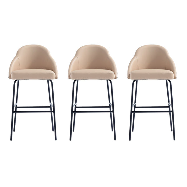 Manhattan Comfort Gracie Leatherette Barstool With Sculpted Curves And Steel Legs For Elegant Dining Spaces Tan And Black Steel 3-bs022-btn
