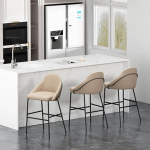 Manhattan Comfort Gracie Leatherette Barstool With Sculpted Curves And Steel Legs For Elegant Dining Spaces Tan And Black Steel 3-bs022-btn