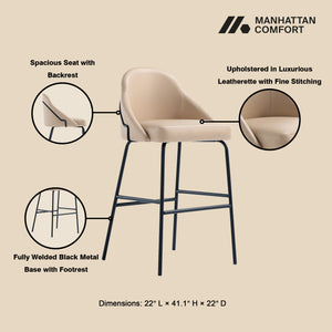 Manhattan Comfort Gracie Leatherette Barstool With Sculpted Curves And Steel Legs For Elegant Dining Spaces Tan And Black Steel 3-bs022-btn