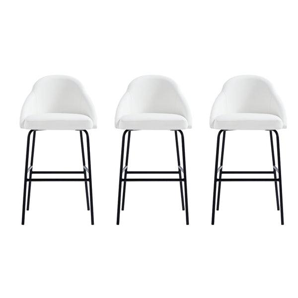 Manhattan Comfort Gracie Leatherette Barstool With Sculpted Curves And Steel Legs For Elegant Dining Spaces White And Black Steel 3-bs022-bwh