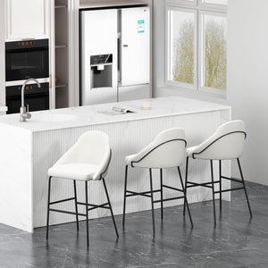 Manhattan Comfort Gracie Leatherette Barstool With Sculpted Curves And Steel Legs For Elegant Dining Spaces White And Black Steel 3-bs022-bwh