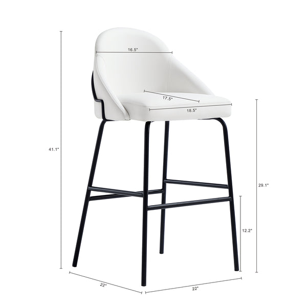 Manhattan Comfort Gracie Leatherette Barstool With Sculpted Curves And Steel Legs For Elegant Dining Spaces White And Black Steel 3-bs022-bwh