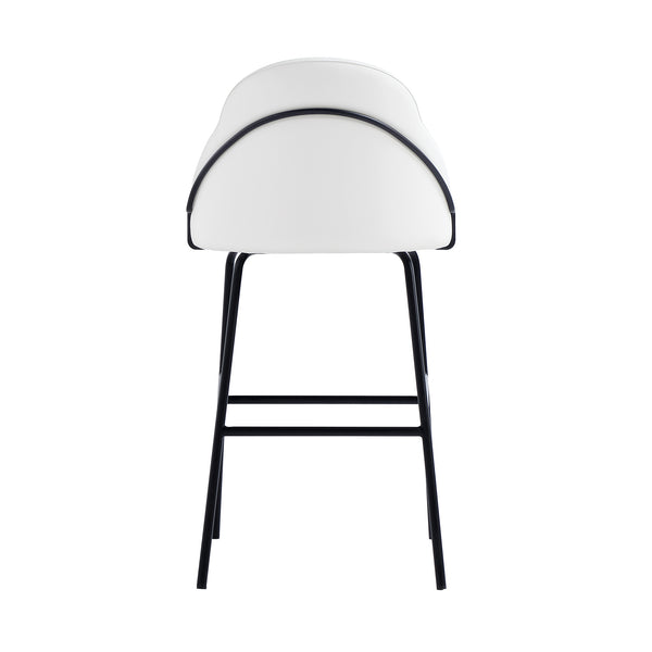 Manhattan Comfort Gracie Leatherette Barstool With Sculpted Curves And Steel Legs For Elegant Dining Spaces White And Black Steel 3-bs022-bwh