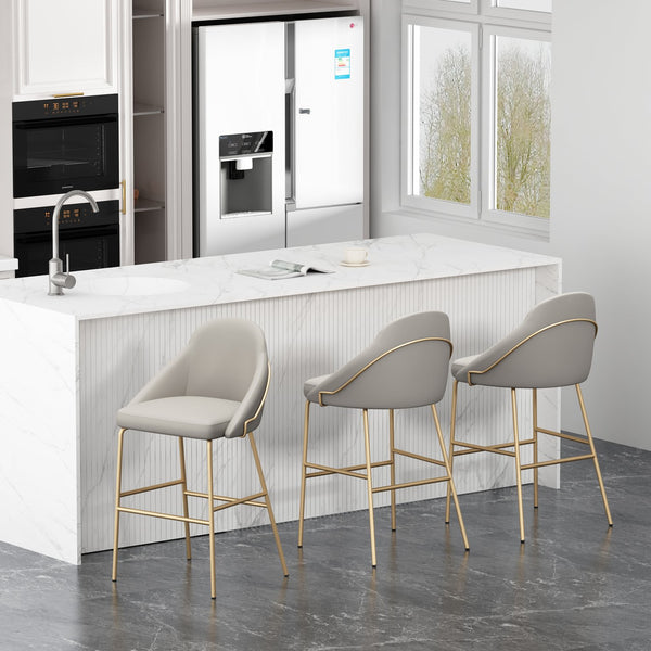 Manhattan Comfort Gracie Leatherette Barstool With Sculpted Curves And Steel Legs For Elegant Dining Spaces Stone And Gold Steel 3-bs022-gst