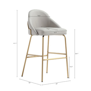 Manhattan Comfort Gracie Leatherette Barstool With Sculpted Curves And Steel Legs For Elegant Dining Spaces Stone And Gold Steel 3-bs022-gst