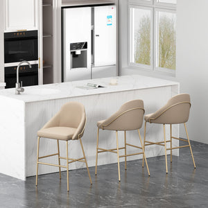 Manhattan Comfort Gracie Leatherette Barstool With Sculpted Curves And Steel Legs For Elegant Dining Spaces Tan And Gold Steel 3-bs022-gtn