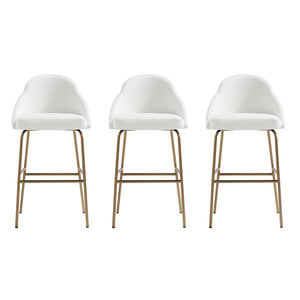 Manhattan Comfort Gracie Leatherette Barstool With Sculpted Curves And Steel Legs For Elegant Dining Spaces White And Gold Steel 3-bs022-gwh