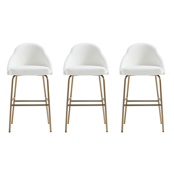 Manhattan Comfort Gracie Leatherette Barstool With Sculpted Curves And Steel Legs For Elegant Dining Spaces White And Gold Steel 3-bs022-gwh