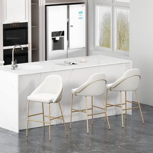 Manhattan Comfort Gracie Leatherette Barstool With Sculpted Curves And Steel Legs For Elegant Dining Spaces White And Gold Steel 3-bs022-gwh