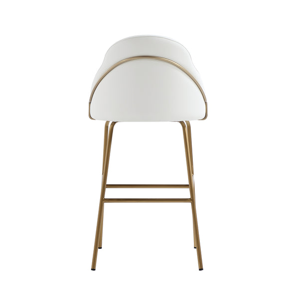 Manhattan Comfort Gracie Leatherette Barstool With Sculpted Curves And Steel Legs For Elegant Dining Spaces White And Gold Steel 3-bs022-gwh