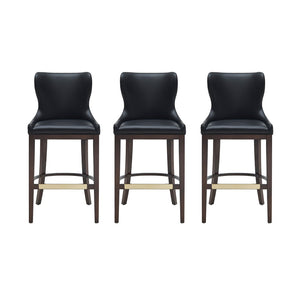 Manhattan Comfort Blair Leatherette Barstool Set Of 3 With Stylish Beech Wood Legs And Elegant Gold Footrest Black Beech Wood 3-bs023-bk