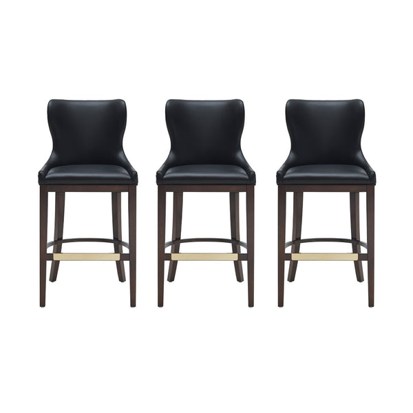 Manhattan Comfort Blair Leatherette Barstool Set Of 3 With Stylish Beech Wood Legs And Elegant Gold Footrest Black Beech Wood 3-bs023-bk