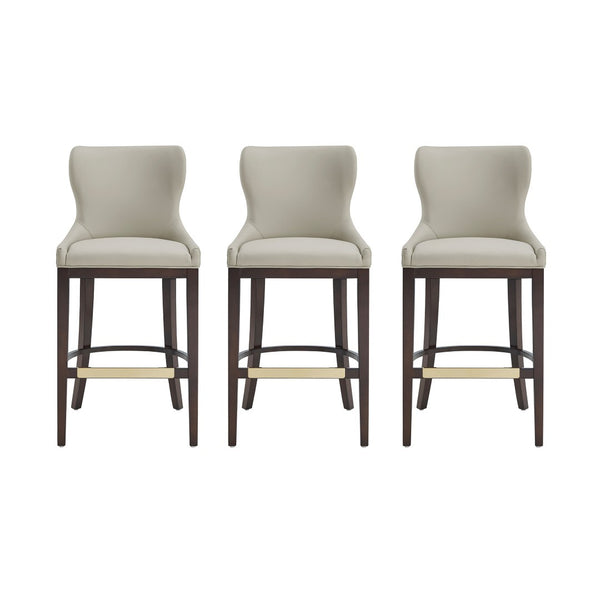 Manhattan Comfort Blair Leatherette Barstool Set Of 3 With Stylish Beech Wood Legs And Elegant Gold Footrest Stone Beech Wood 3-bs023-st