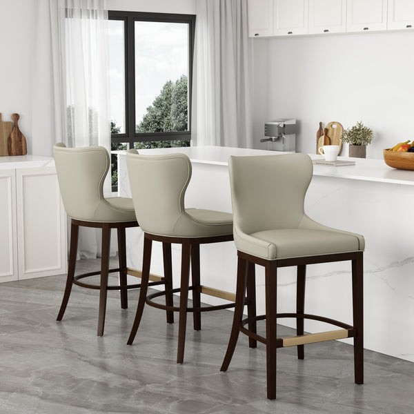Manhattan Comfort Blair Leatherette Barstool Set Of 3 With Stylish Beech Wood Legs And Elegant Gold Footrest Stone Beech Wood 3-bs023-st