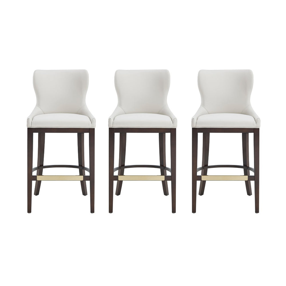 Manhattan Comfort Blair Leatherette Barstool Set Of 3 With Stylish Beech Wood Legs And Elegant Gold Footrest White Beech Wood 3-bs023-wh