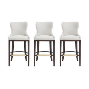 Manhattan Comfort Blair Leatherette Barstool Set Of 3 With Stylish Beech Wood Legs And Elegant Gold Footrest White Beech Wood 3-bs023-wh