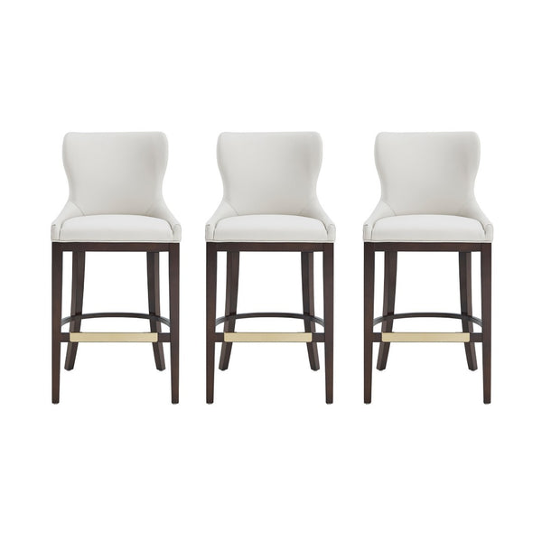 Manhattan Comfort Blair Leatherette Barstool Set Of 3 With Stylish Beech Wood Legs And Elegant Gold Footrest White Beech Wood 3-bs023-wh