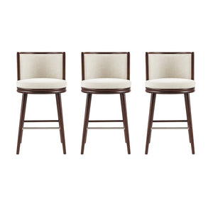 Manhattan Comfort Evalyn Elegant Chenille Barstool Set With Beech Wood Legs - Perfect For Modern Home Decor And Comfort Cream Beech Wood 3-bs024-cr