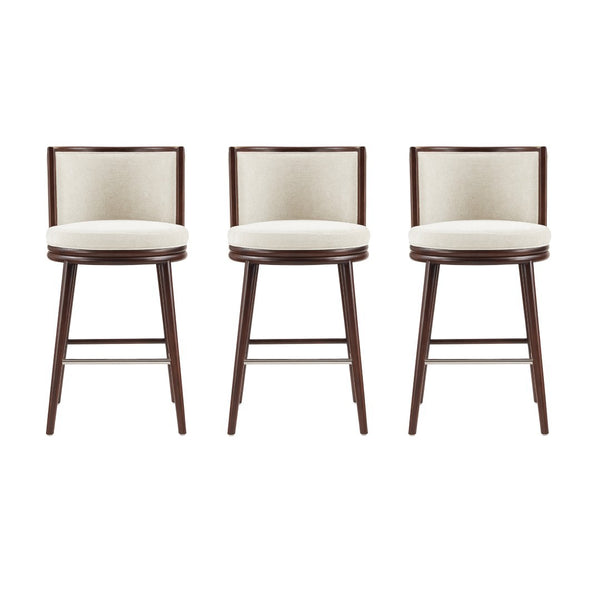 Manhattan Comfort Evalyn Elegant Chenille Barstool Set With Beech Wood Legs - Perfect For Modern Home Decor And Comfort Cream Beech Wood 3-bs024-cr