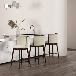 Manhattan Comfort Evalyn Elegant Chenille Barstool Set With Beech Wood Legs - Perfect For Modern Home Decor And Comfort Cream Beech Wood 3-bs024-cr