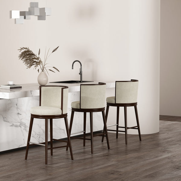 Manhattan Comfort Evalyn Elegant Chenille Barstool Set With Beech Wood Legs - Perfect For Modern Home Decor And Comfort Cream Beech Wood 3-bs024-cr