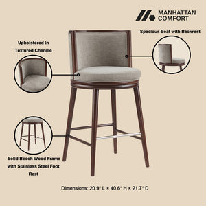 Manhattan Comfort Evalyn Elegant Chenille Barstool Set With Beech Wood Legs - Perfect For Modern Home Decor And Comfort Dove Beech Wood 3-bs024-do