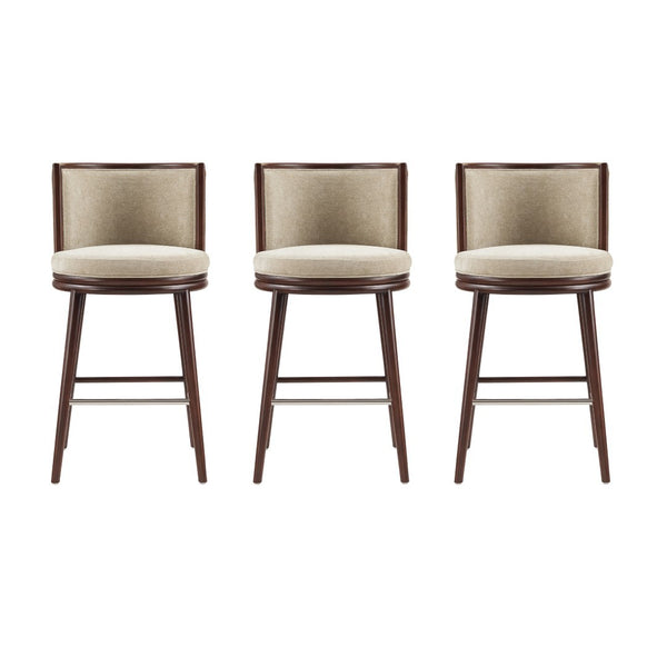 Manhattan Comfort Evalyn Elegant Chenille Barstool Set With Beech Wood Legs - Perfect For Modern Home Decor And Comfort Natural Beech Wood 3-bs024-na