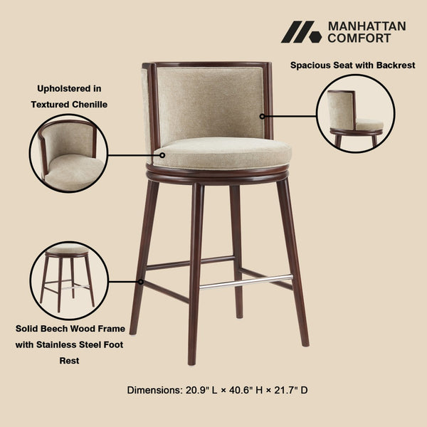 Manhattan Comfort Evalyn Elegant Chenille Barstool Set With Beech Wood Legs - Perfect For Modern Home Decor And Comfort Natural Beech Wood 3-bs024-na