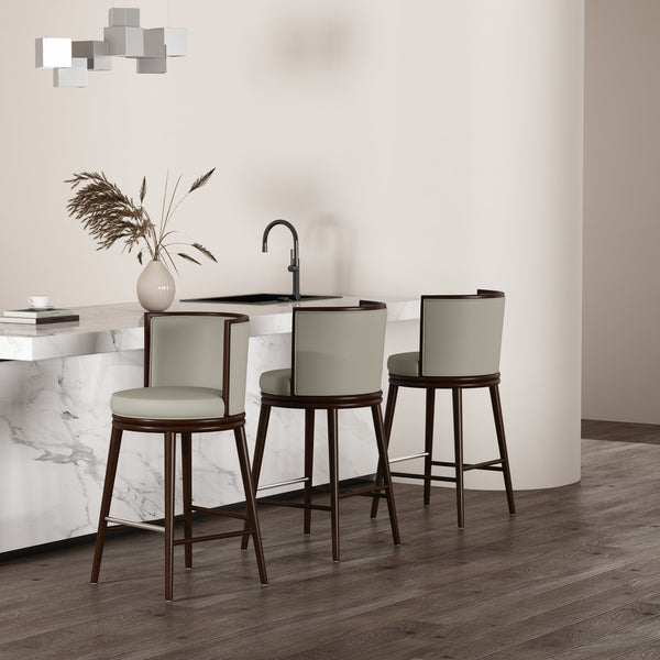 Manhattan Comfort Evalyn Elegant Chenille Barstool Set With Beech Wood Legs - Perfect For Modern Home Decor And Comfort Stone Beech Wood 3-bs024-st