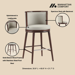 Manhattan Comfort Evalyn Elegant Chenille Barstool Set With Beech Wood Legs - Perfect For Modern Home Decor And Comfort Stone Beech Wood 3-bs024-st