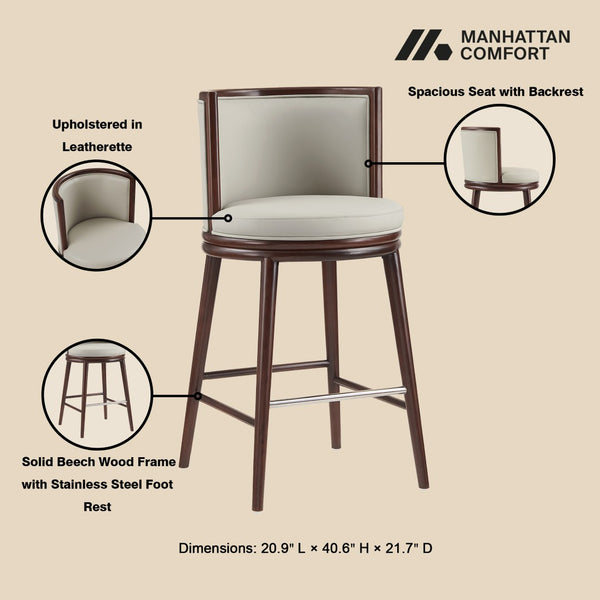Manhattan Comfort Evalyn Elegant Chenille Barstool Set With Beech Wood Legs - Perfect For Modern Home Decor And Comfort Stone Beech Wood 3-bs024-st
