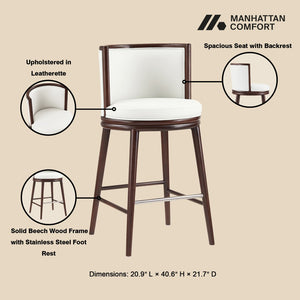 Manhattan Comfort Evalyn Elegant Chenille Barstool Set With Beech Wood Legs - Perfect For Modern Home Decor And Comfort White Beech Wood 3-bs024-wh