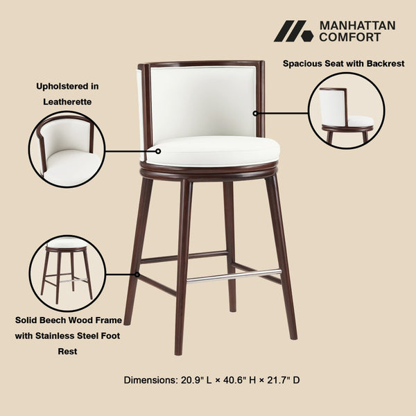 Manhattan Comfort Evalyn Elegant Chenille Barstool Set With Beech Wood Legs - Perfect For Modern Home Decor And Comfort White Beech Wood 3-bs024-wh