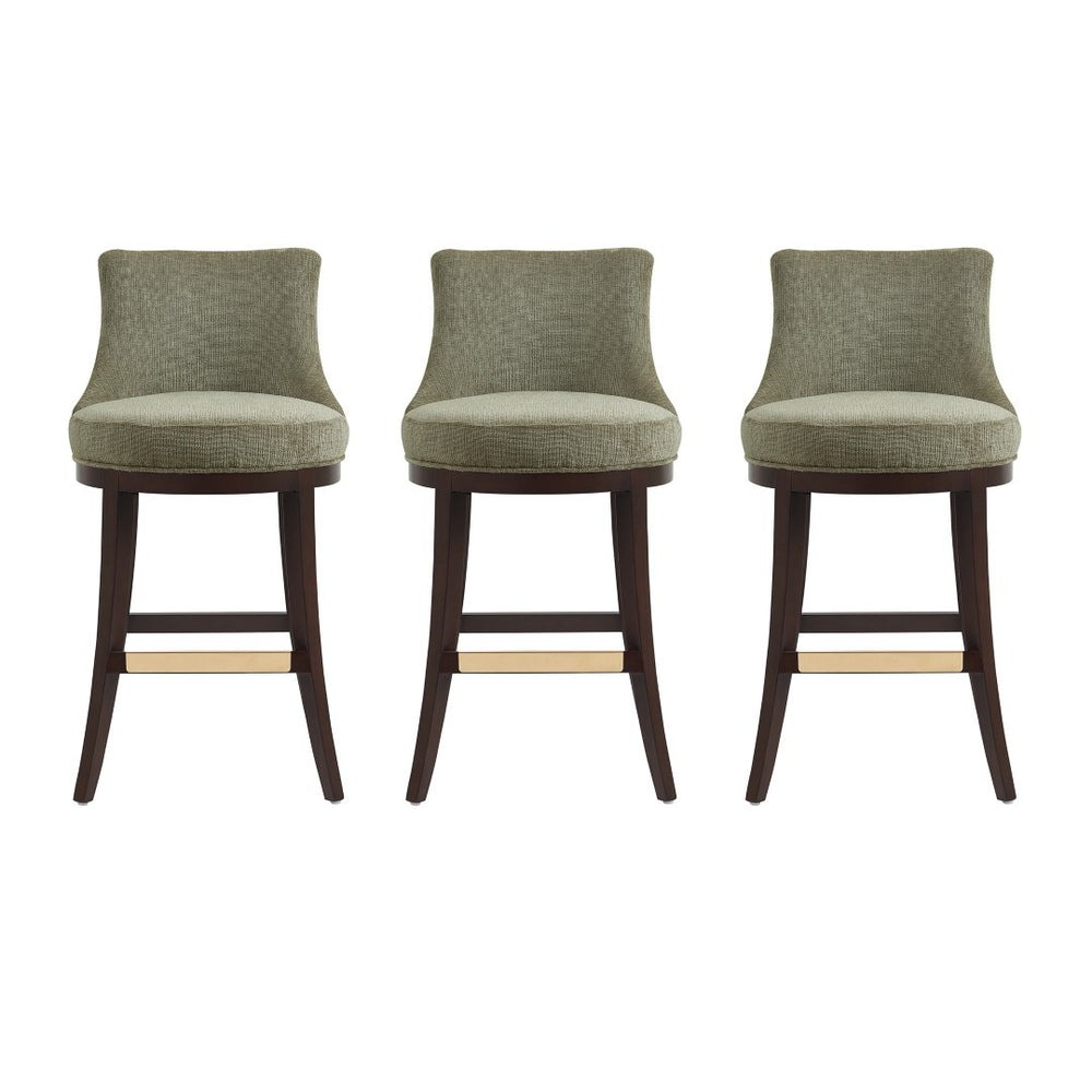 Manhattan Comfort Lucia Chenille Barstool Set Of 3 With Beech Wood Legs – Stylish Comfort For Any Space Leaf Green Beech Wood 3-bs025-gr