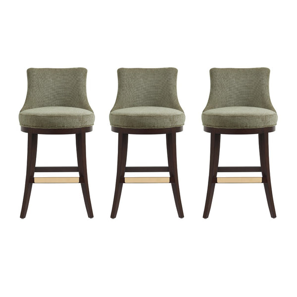 Manhattan Comfort Lucia Chenille Barstool Set Of 3 With Beech Wood Legs – Stylish Comfort For Any Space Leaf Green Beech Wood 3-bs025-gr