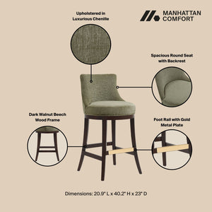Manhattan Comfort Lucia Chenille Barstool Set Of 3 With Beech Wood Legs – Stylish Comfort For Any Space Leaf Green Beech Wood 3-bs025-gr