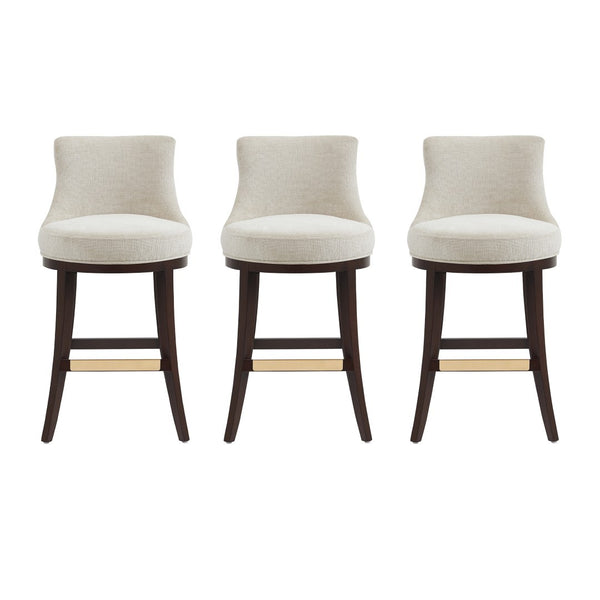 Manhattan Comfort Lucia Chenille Barstool Set Of 3 With Beech Wood Legs – Stylish Comfort For Any Space Natural Beech Wood 3-bs025-na
