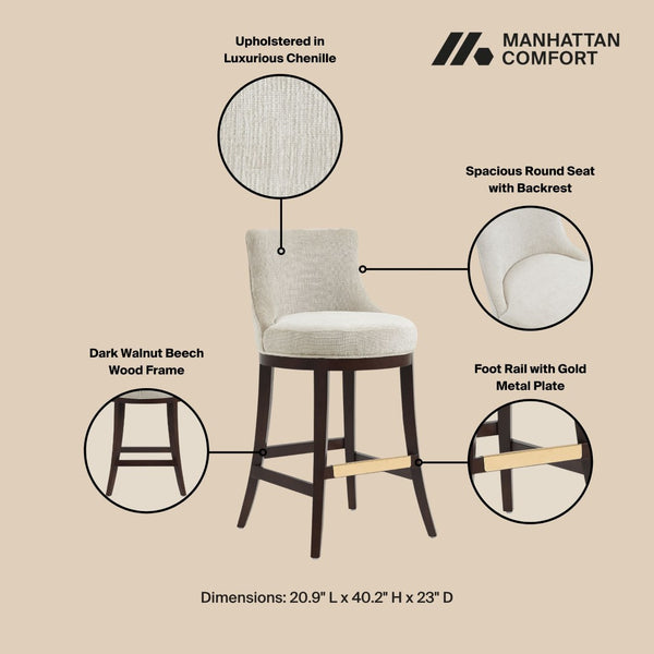 Manhattan Comfort Lucia Chenille Barstool Set Of 3 With Beech Wood Legs – Stylish Comfort For Any Space Natural Beech Wood 3-bs025-na