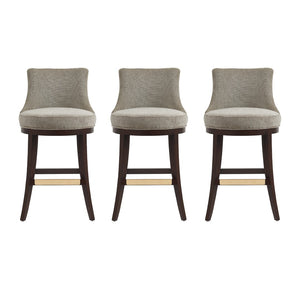 Manhattan Comfort Lucia Chenille Barstool Set Of 3 With Beech Wood Legs – Stylish Comfort For Any Space Taupe Beech Wood 3-bs025-tp
